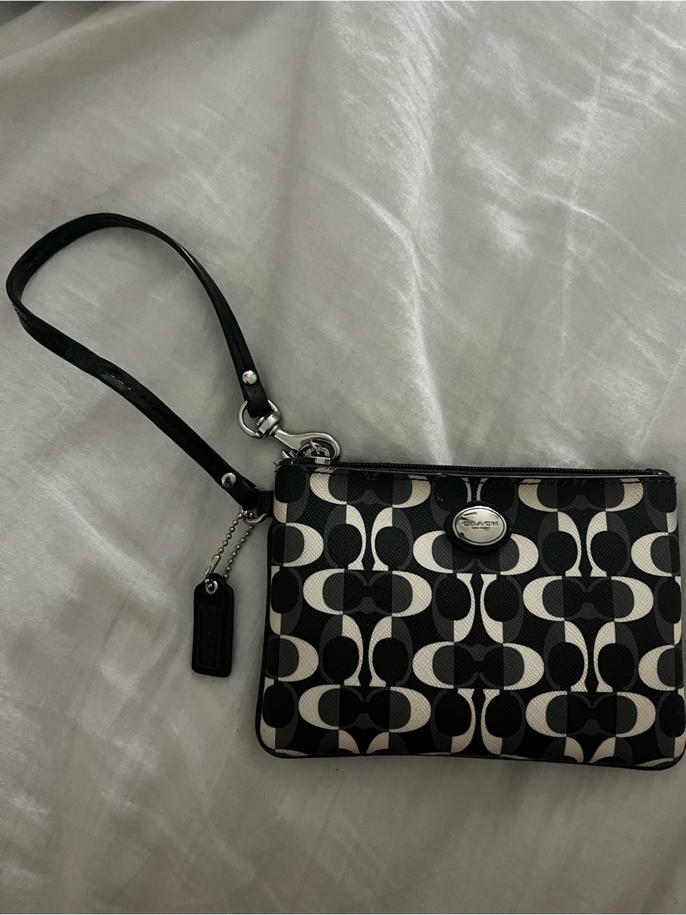 Coach Black and White Signature Wristlet Clutch